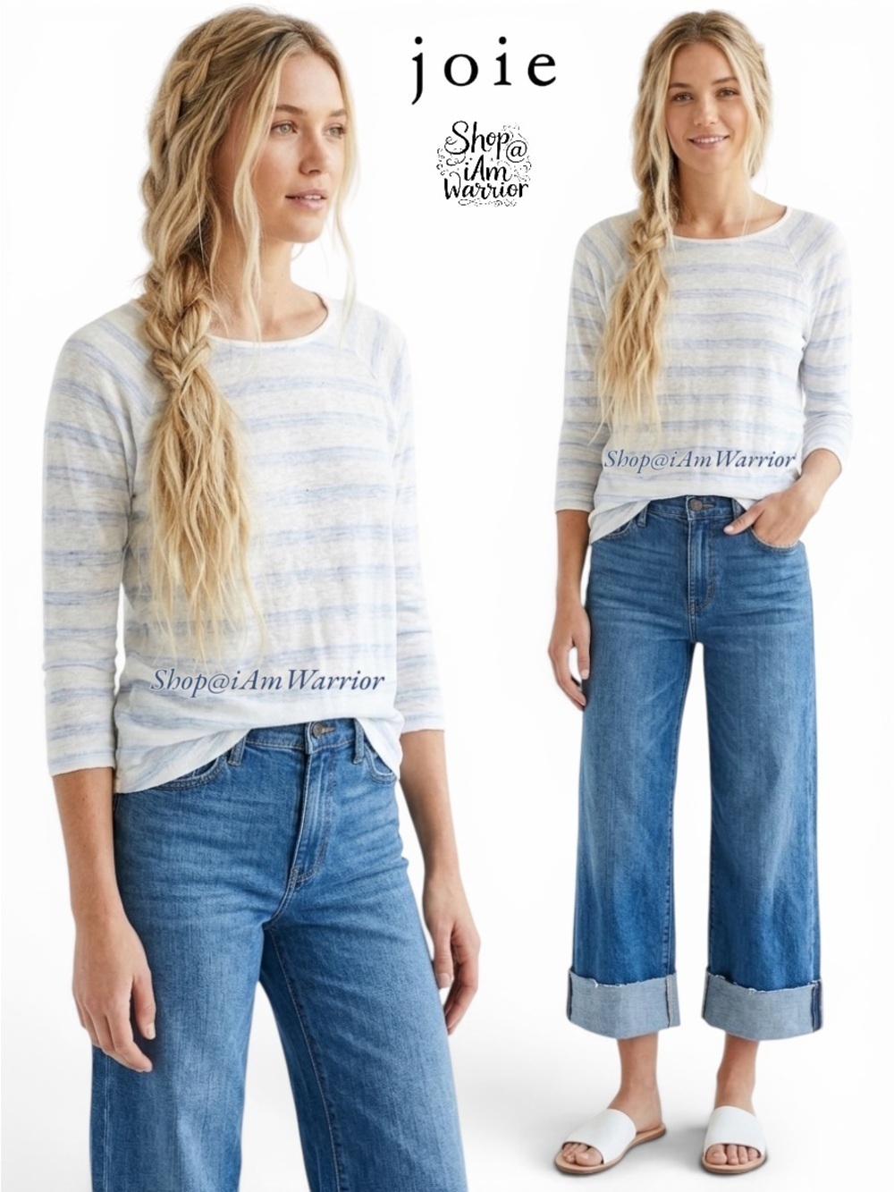 Soft Joie striped linen slub 3/4 sleeve t-shirt shop@iamwarrior